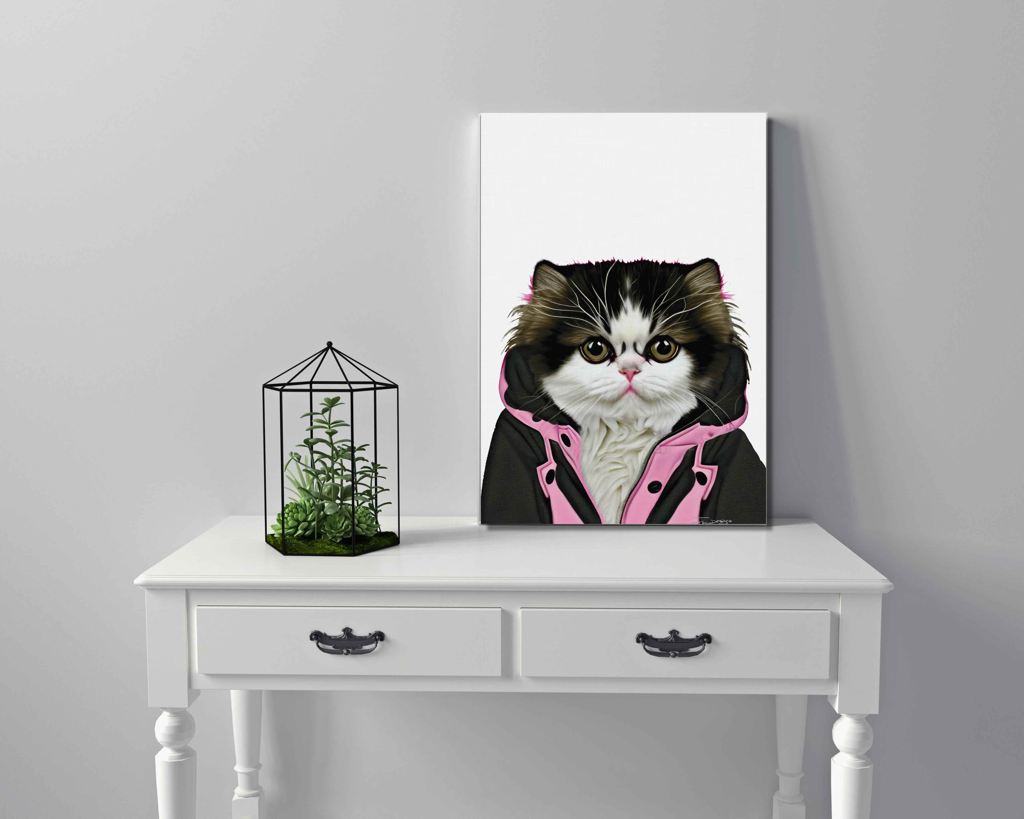 Persian Cat Canvas wearing a Jacket